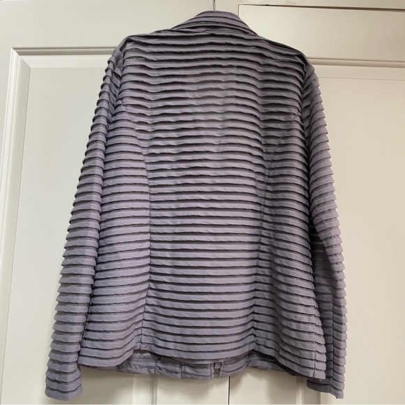 Clara Sunwoo Dove Grey Boutique Metallic Sheer Double Zip Tiered Top Jacket Fun - Picture 9 of 16